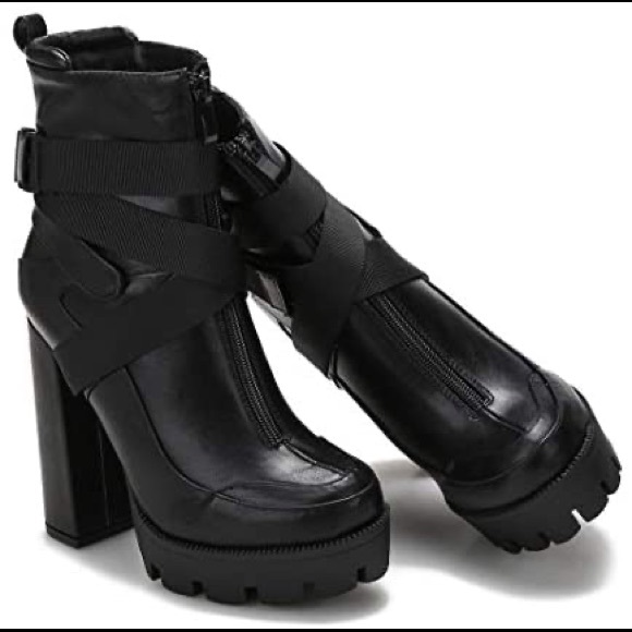 Camssoo Platform Combat Boots Chunky Block Heel Boot Zip Up Heeled Ankle Booties - Picture 3 of 6